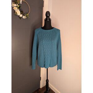 Karen Scott Womens XL Teal Cable Knit Sweater 100% Cotton Made In Australia